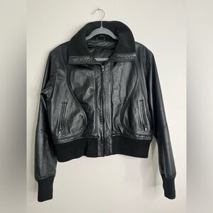 Sergio Beninni Elegant Black Leather Bomber Jacket for Women